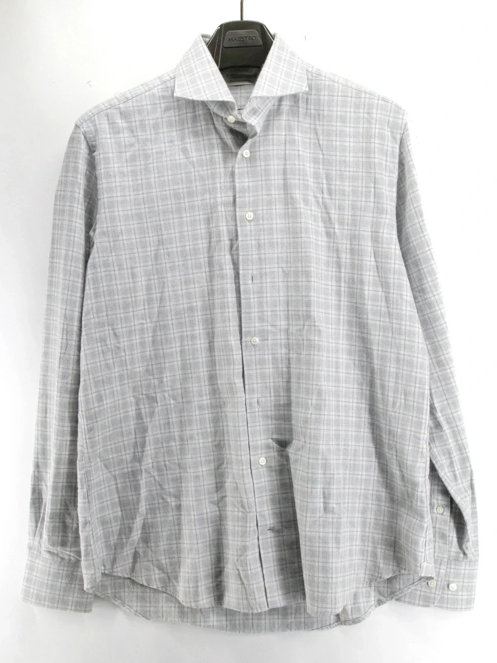 SUITSUPPLY Mens 41 16 Button Up Slim Fit Egyptian Cotton Light Gray Plaid